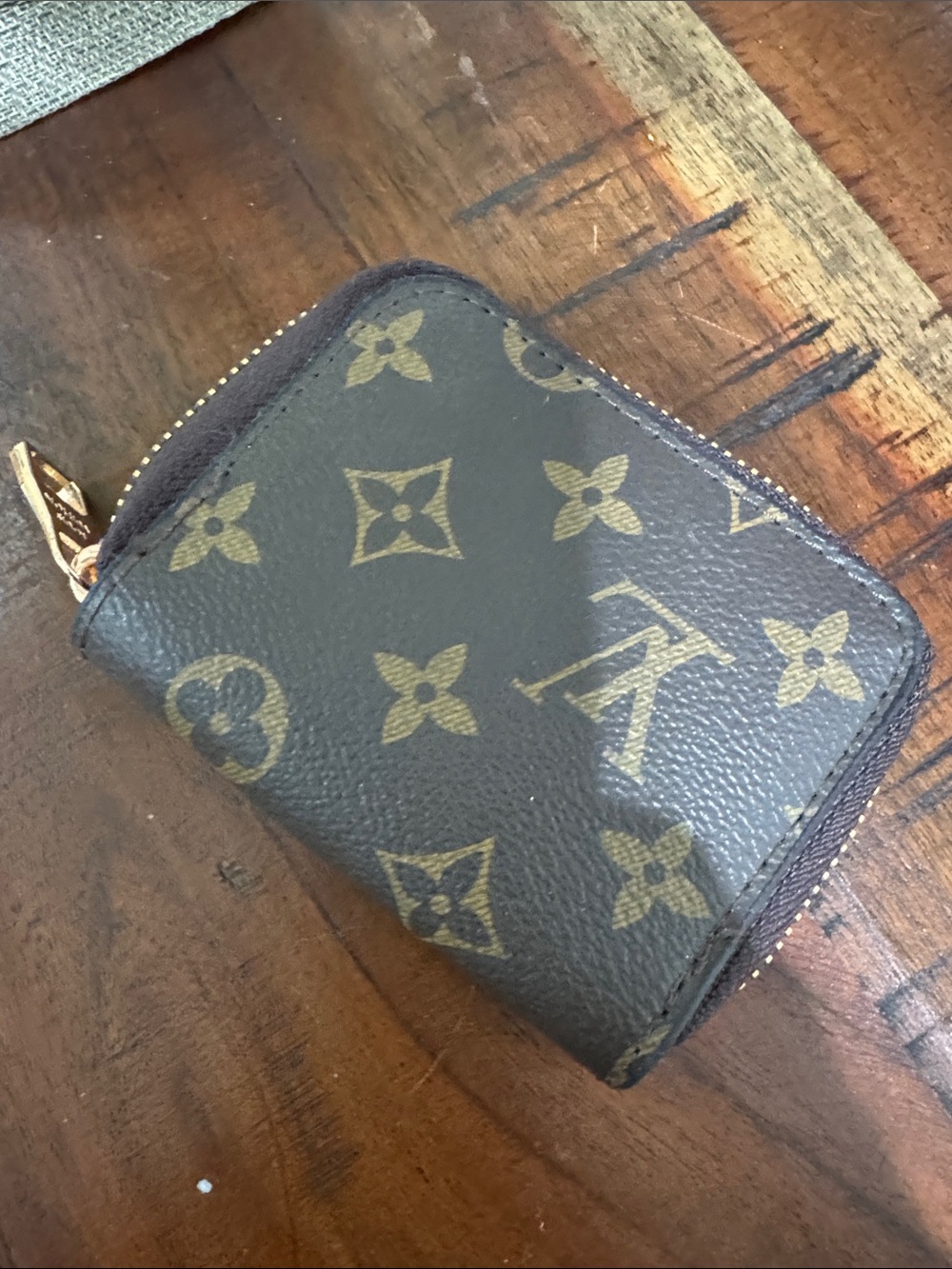 Monogram Canvas Zip Card Holder in Brown & Gold